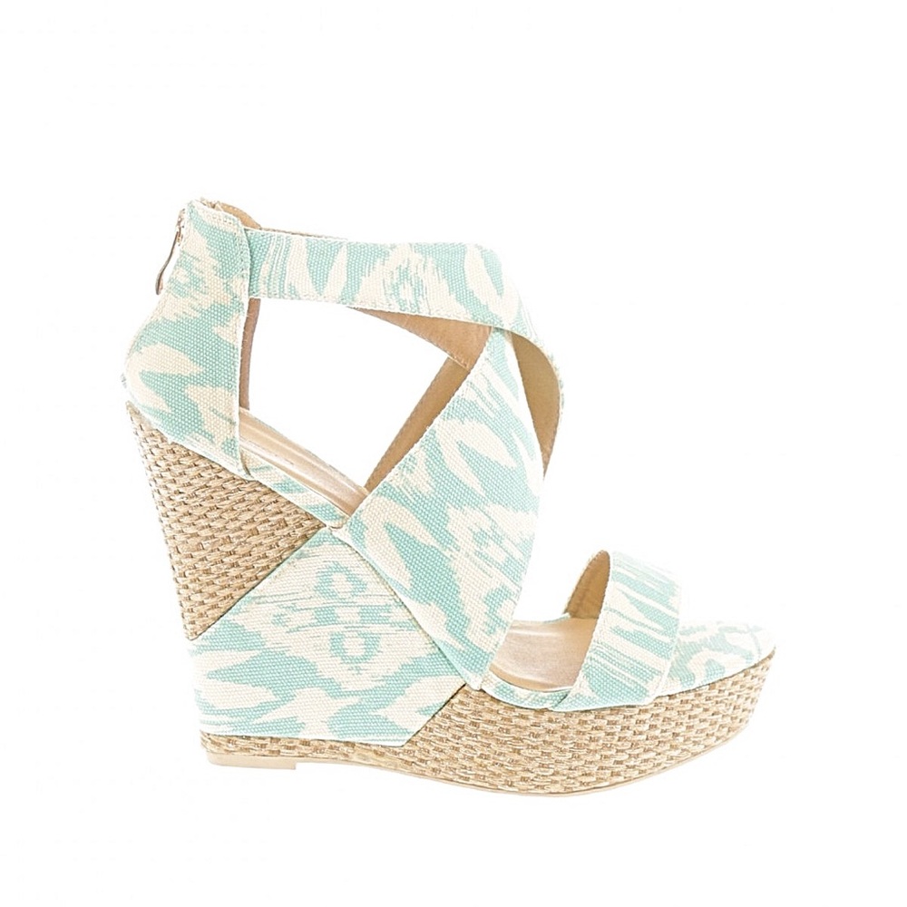 JustFab Women's Wedge Sandals - Light Blue and Cream